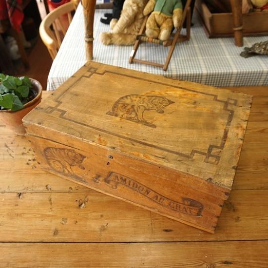 フランス アンティーク ネコの木箱 AMIDON AU CHAT 希少 ブロカント D