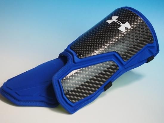 ○Under Armour アンダーアーマー黒青○レッグガード 左打者用 フット