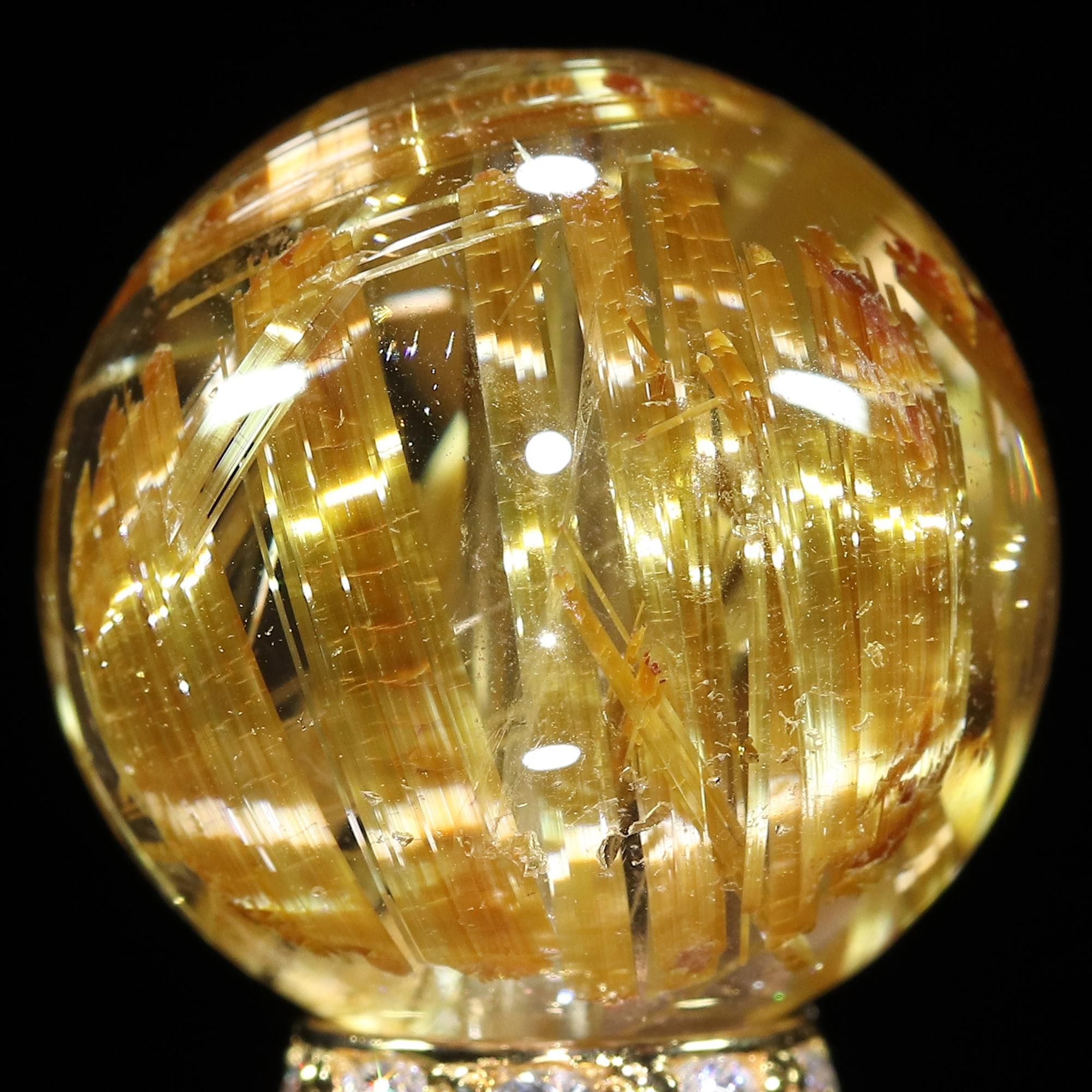 タイチンルチルクォーツ(キャッツアイ効果入り) Φ14.7mm 粒(通し穴あり