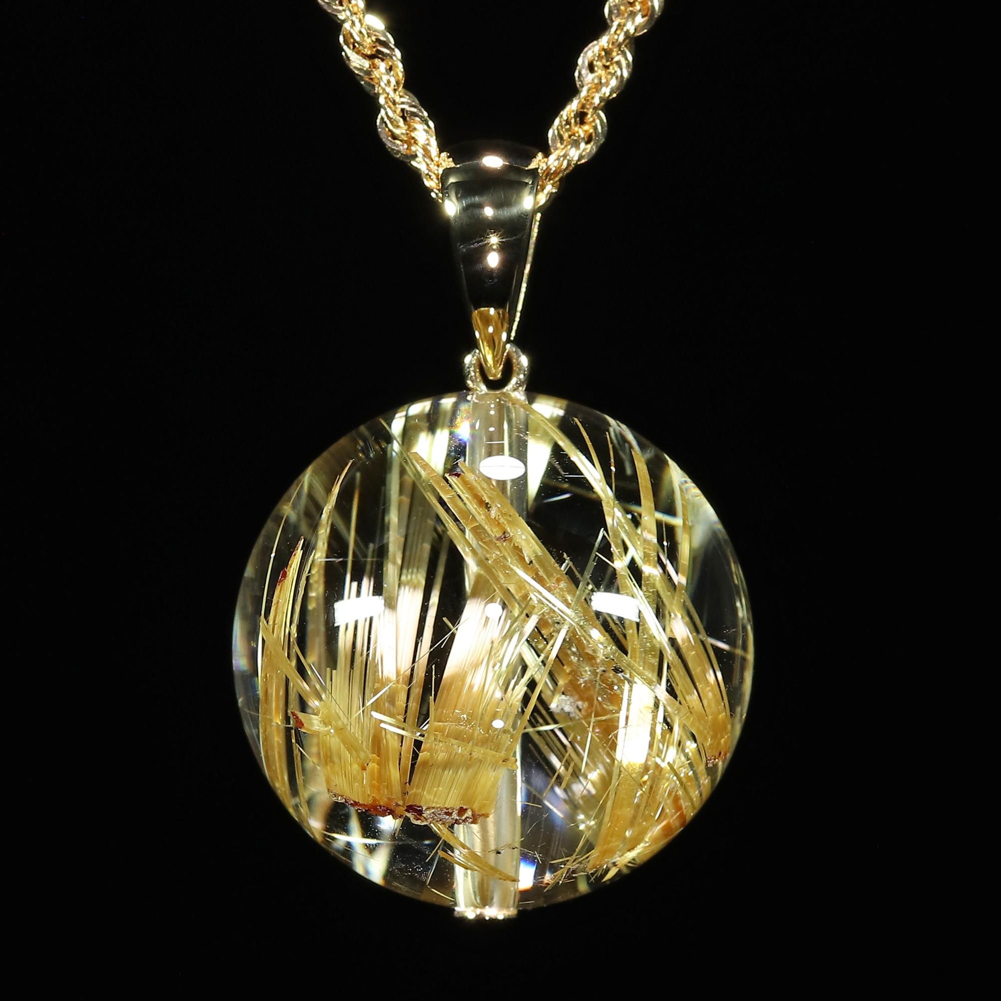 極上】タイチンルチルクォーツ ラウンドビーズ Φ19.1mm玉 K18