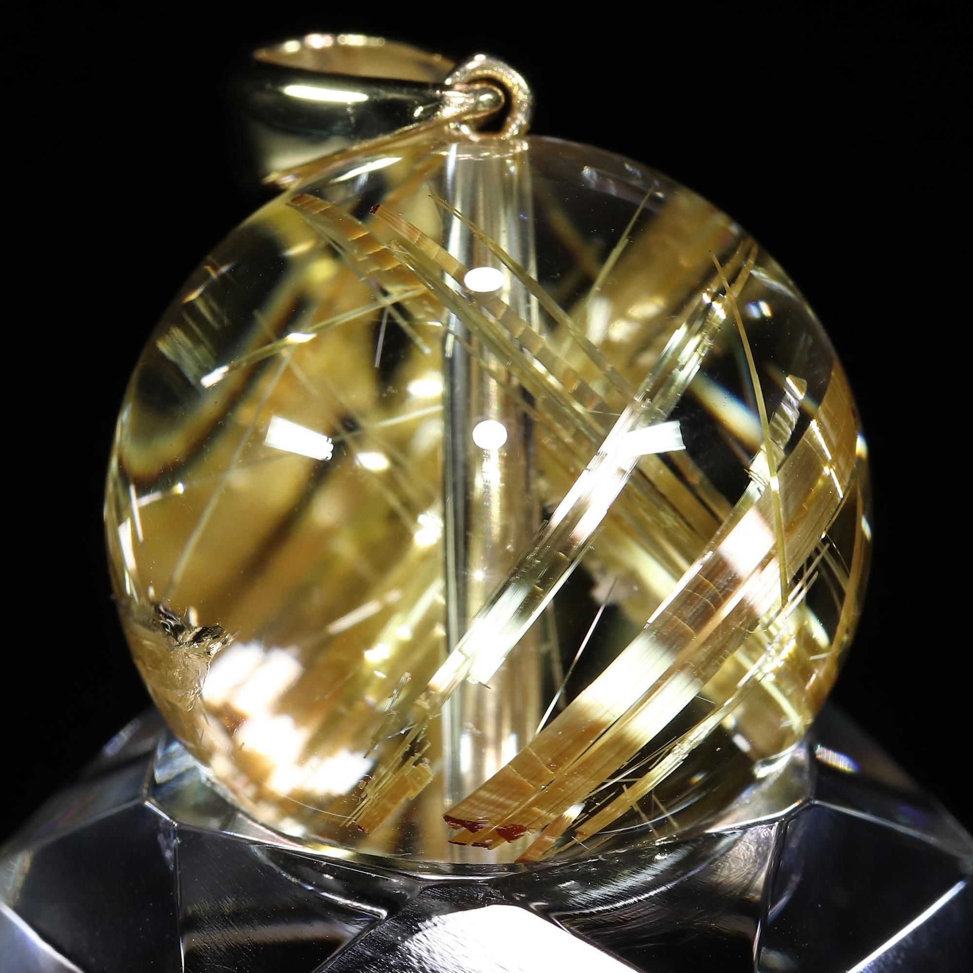 極上】タイチンルチルクォーツ ラウンドビーズ Φ19.1mm玉 K18