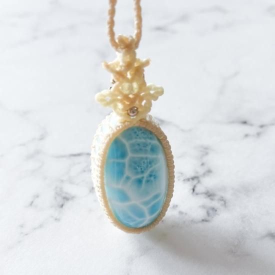 高品質ラリマーマクラメペンダント｜ナチュラル・楕円形 - 旅する