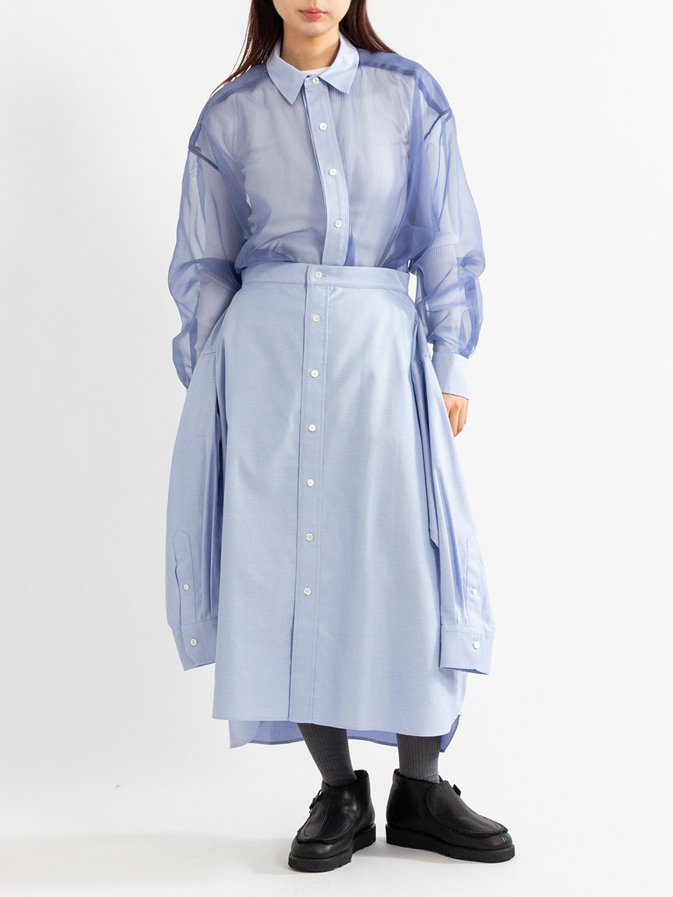 OXFORD SHIRT WITH SHEER DETAILING オックスフォードシャツウィズ