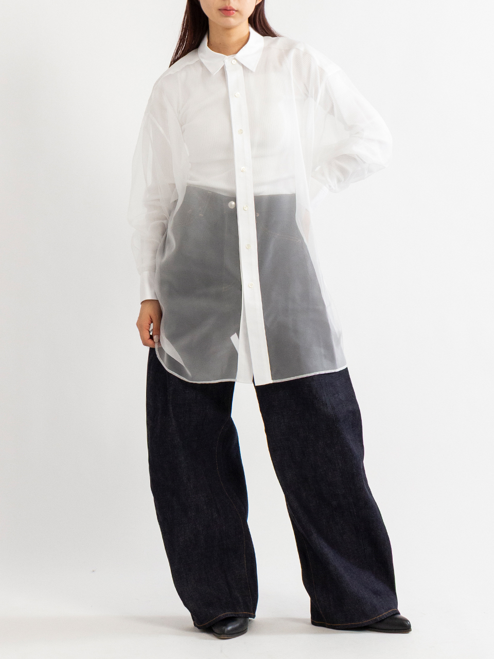 OXFORD SHIRT WITH SHEER DETAILING オックスフォードシャツウィズ