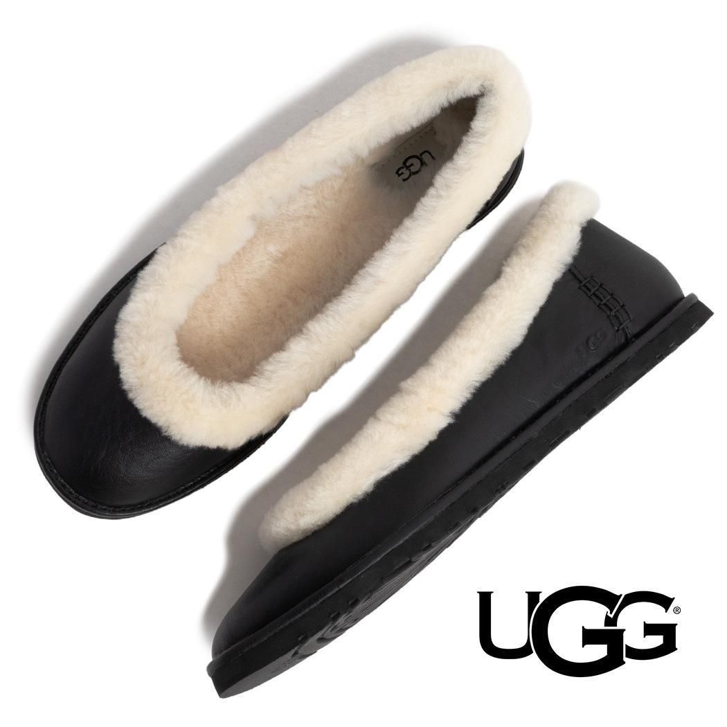 UGG ZORA LEATHER BALLET FLAT BLACK アグ ゾラ レザー バレエ