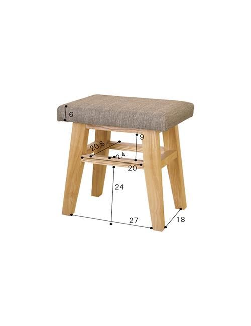 クッション付き 木製スツール 天然木（アッシュ） ウレタン塗装 座面高