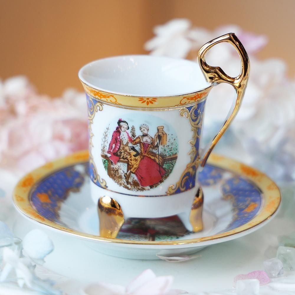 金彩赤色三つ足デミタスカップ＆ソーサー - 海福雑貨通販部