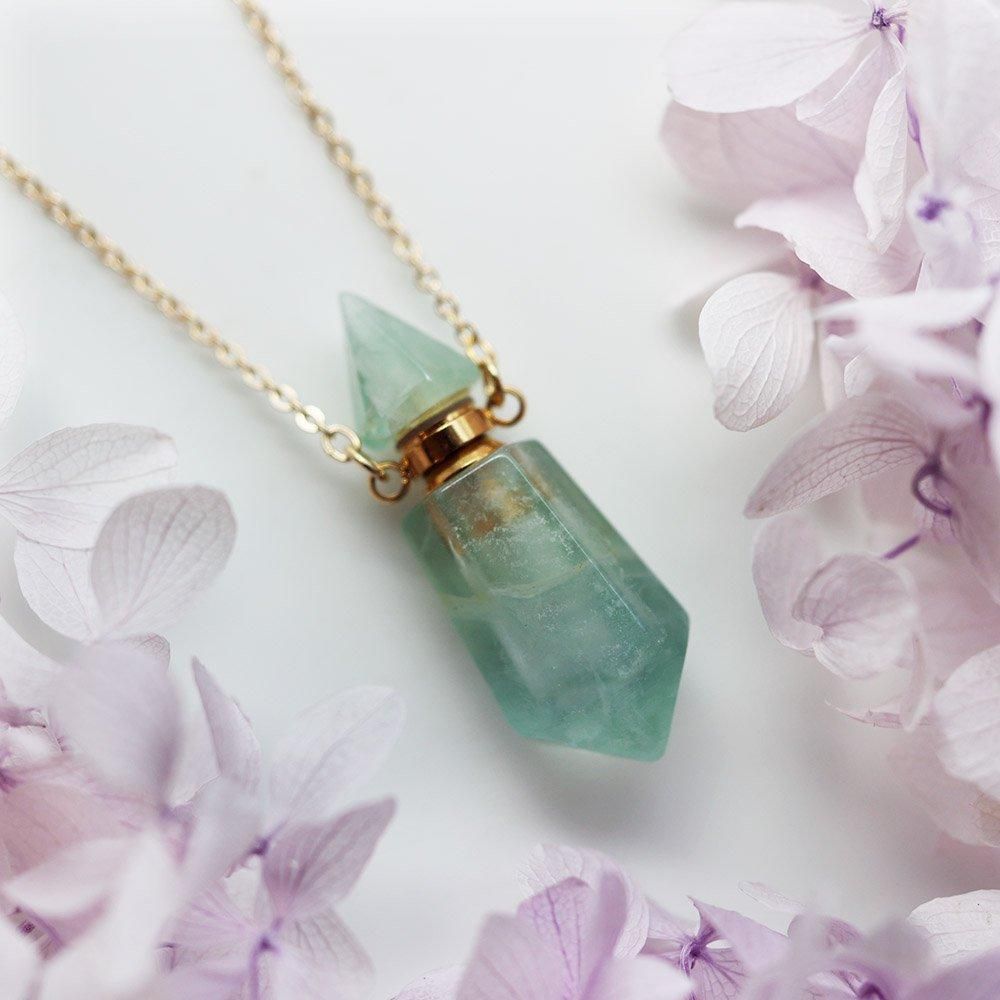 両錐型グリーンフローライト香水瓶ネックレス - 海福雑貨通販部