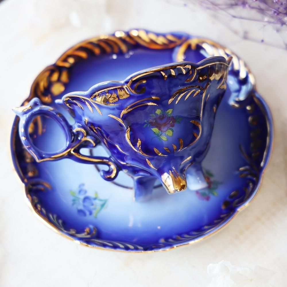 金彩青色花柄カップ&ソーサー- 海福雑貨通販部