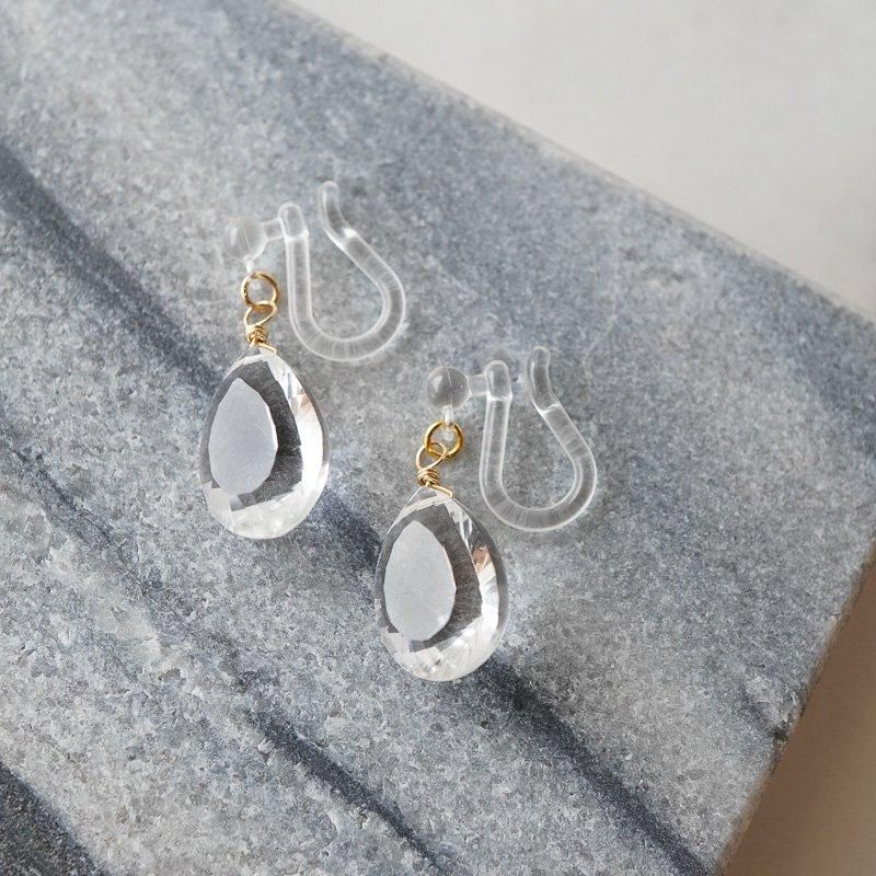 minikin]14kgf/コンケーブカットクリスタルクォーツシンプルピアス