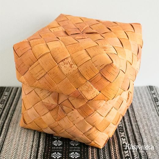 白樺かごボックス 白樺ふた付きかご 箱 バスケット 飾り編み