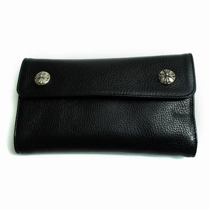 クロムハーツ ウェーブ ウォレット クロスボタン ヘビーレザー