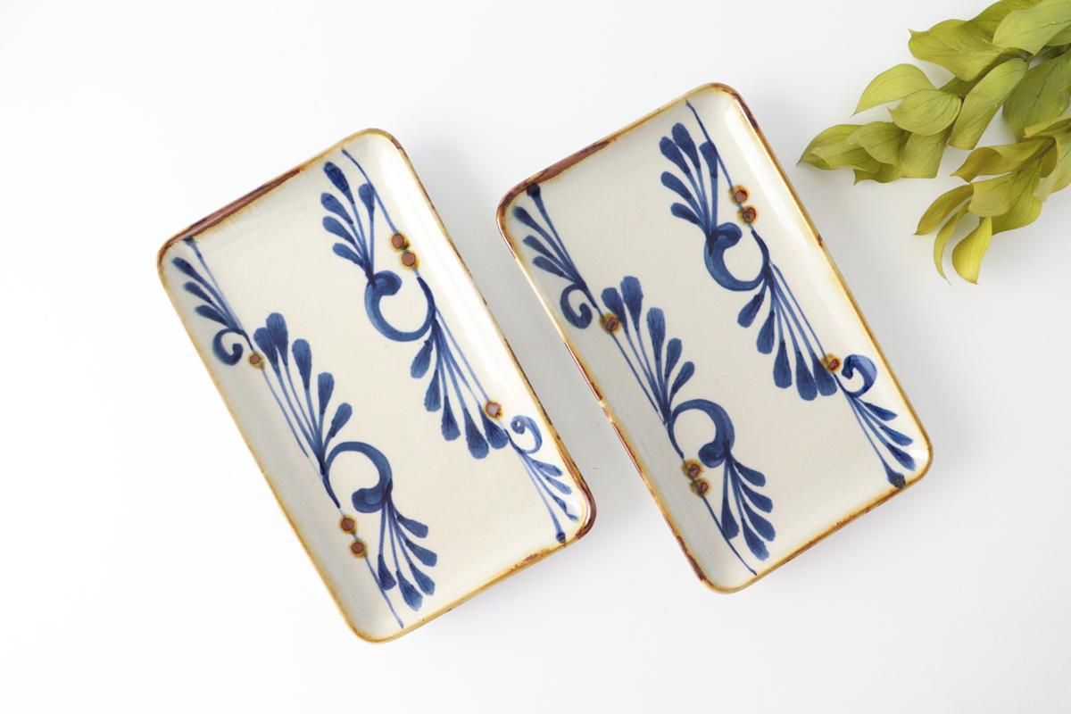 長角皿｜そよぎ唐草｜陶器｜青藍｜波佐見焼｜和食器通販｜うちる｜和