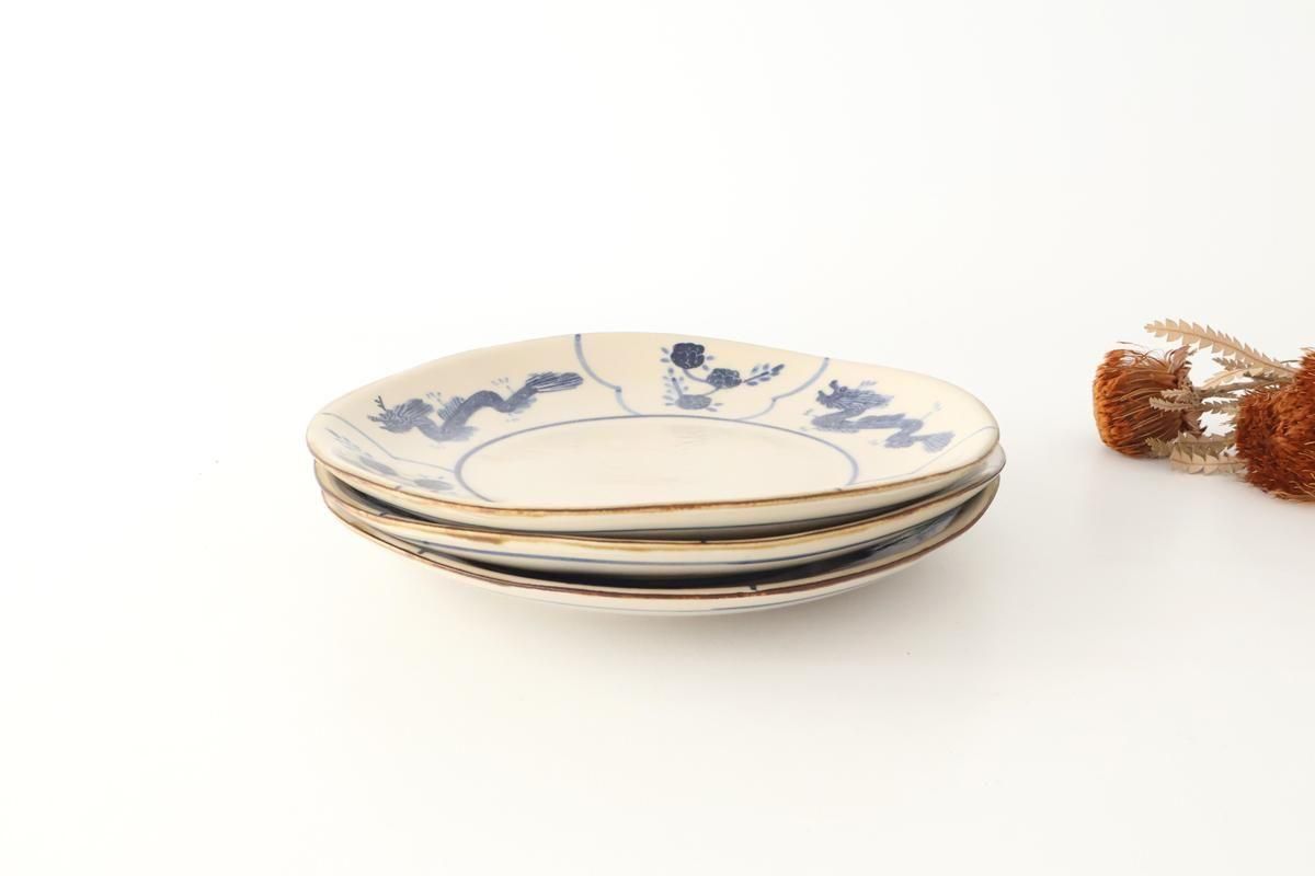7寸皿｜花と龍｜半磁器｜吉村尚子｜和食器通販｜うちる｜和食器の皿