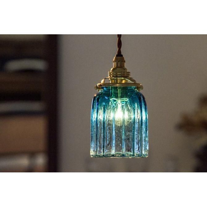 安土草多 吹きガラス ペンダントライト 鳴門筒瓶 青透き被せ az-l26z1