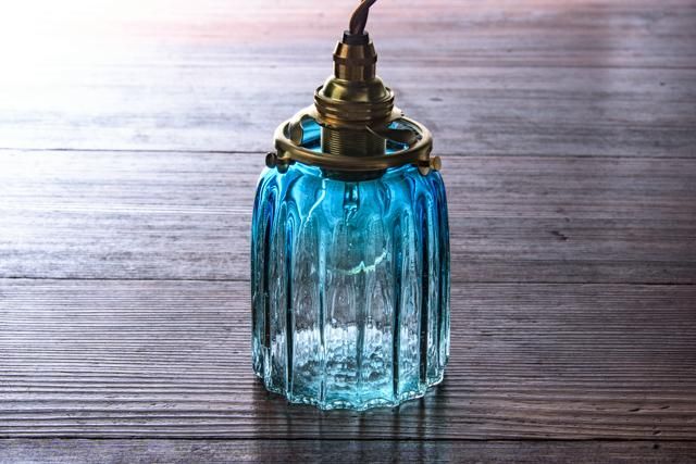 安土草多 吹きガラス ペンダントライト 鳴門筒瓶 青透き被せ az-l26z1