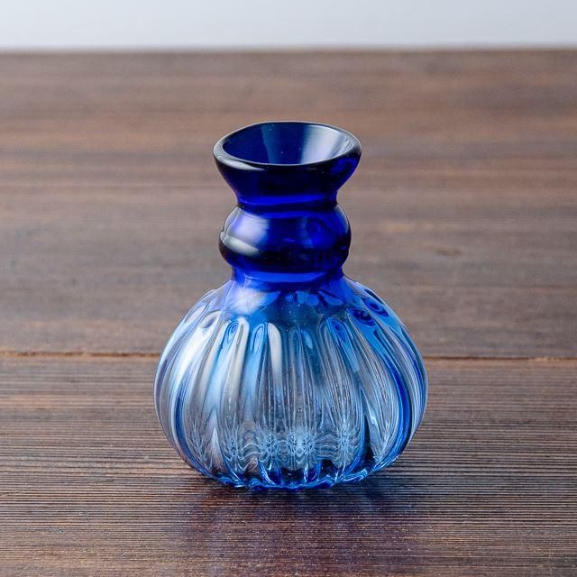 カンナカガラス工房 村松学 ミニ花瓶 12 青｜吹きガラス 広島 通販