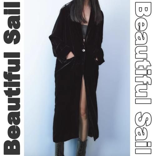 大特価】ブラック ベロア ベルベット ロングコート ベロアコート