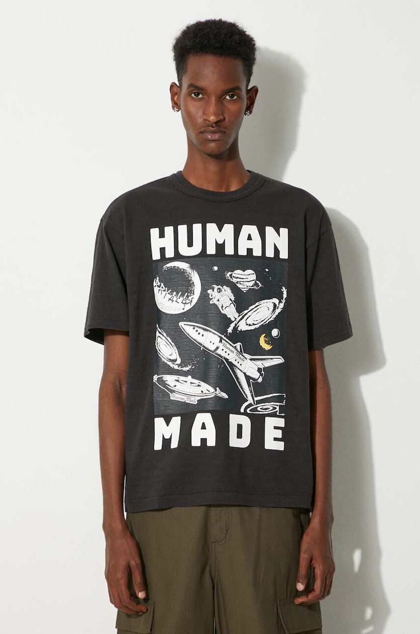 Human Made cotton t-shirt Graphic men's black color with a print