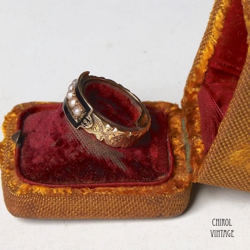 アンティーク 15Kゴールド ブラックエナメルxシードパール モーニング