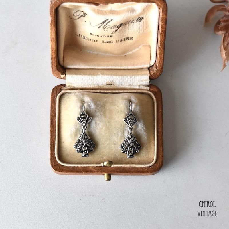 マーカサイト シルバー ファンドロップピアス - CHIROL VINTAGE