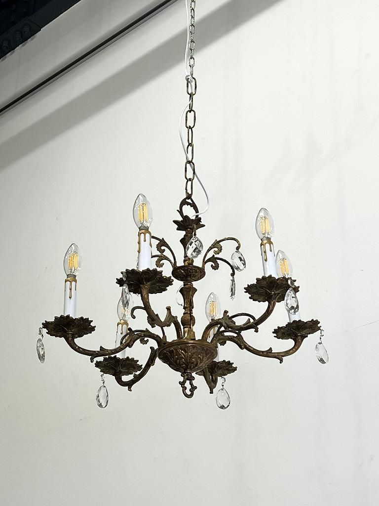 1960's スペイン製 ヴィンテージ ゴールドフレーム 6灯 シャンデリア