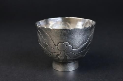 長谷川一望斎 「 南鐐蜻蛉文酒盃 」 純銀盃 酒器 ぐい吞 - レトロ
