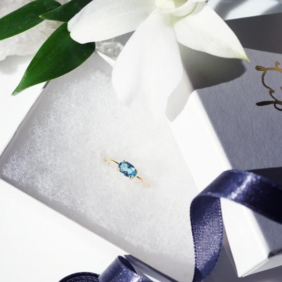 スイスブルートパーズ6mmのオーバルファセット爪留めリング・縦横可