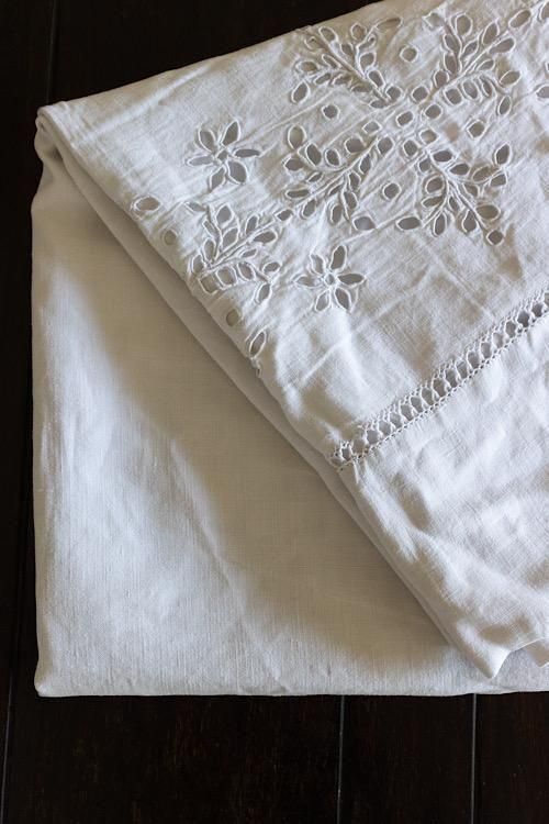フランスアンティークリネンシーツ | 上質なモノグラム刺繍 - フランス