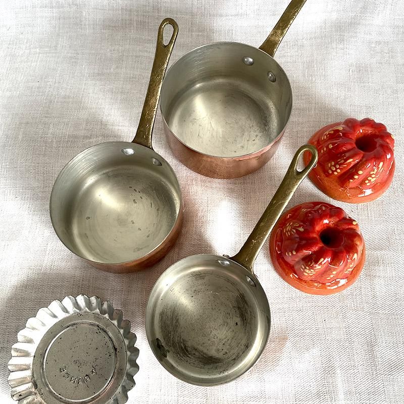銅片手鍋 ソースパン 真鍮ハンドル 小ミニ3個セット -soracoya