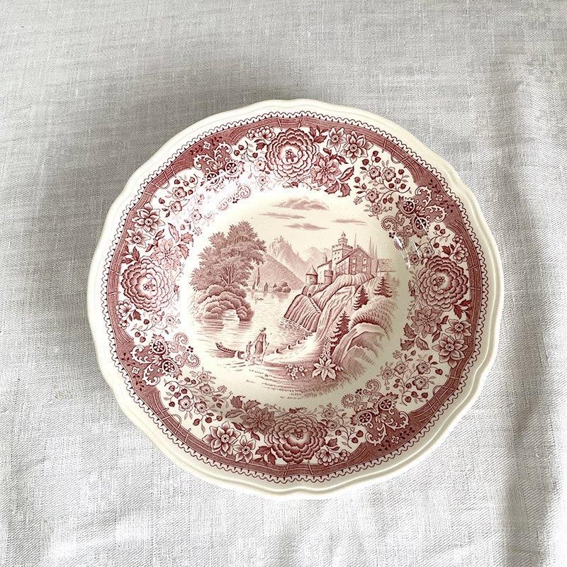 ビレロイボッホ Villeroy & Boch 深皿 スープ皿 湖畔風景・花（えんじ