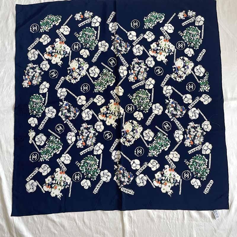 シャネル スカーフ ネイビー花 CHANEL -(soracoya)