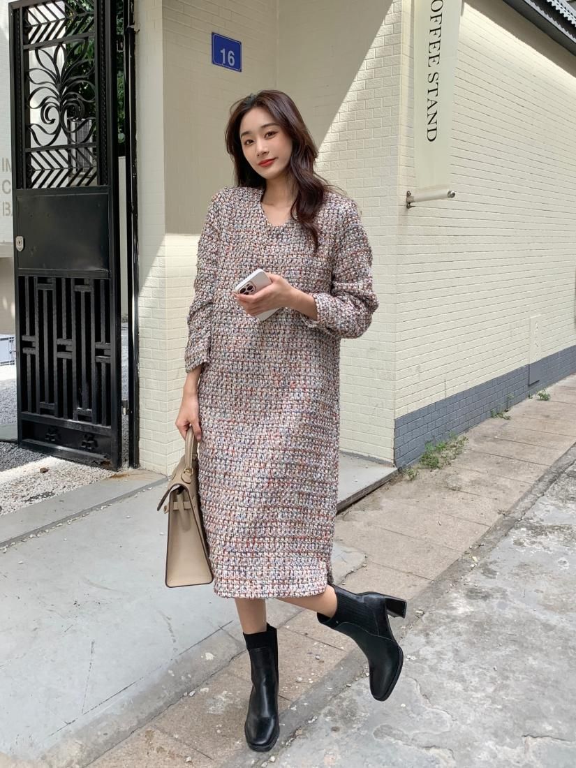 40% OFF】V NECK TWEED DRESS - BIRTHDAY BASH