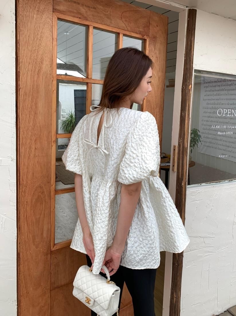 JACQUARD PEPLUM BACK RIBBON TOPS - BIRTHDAY BASH