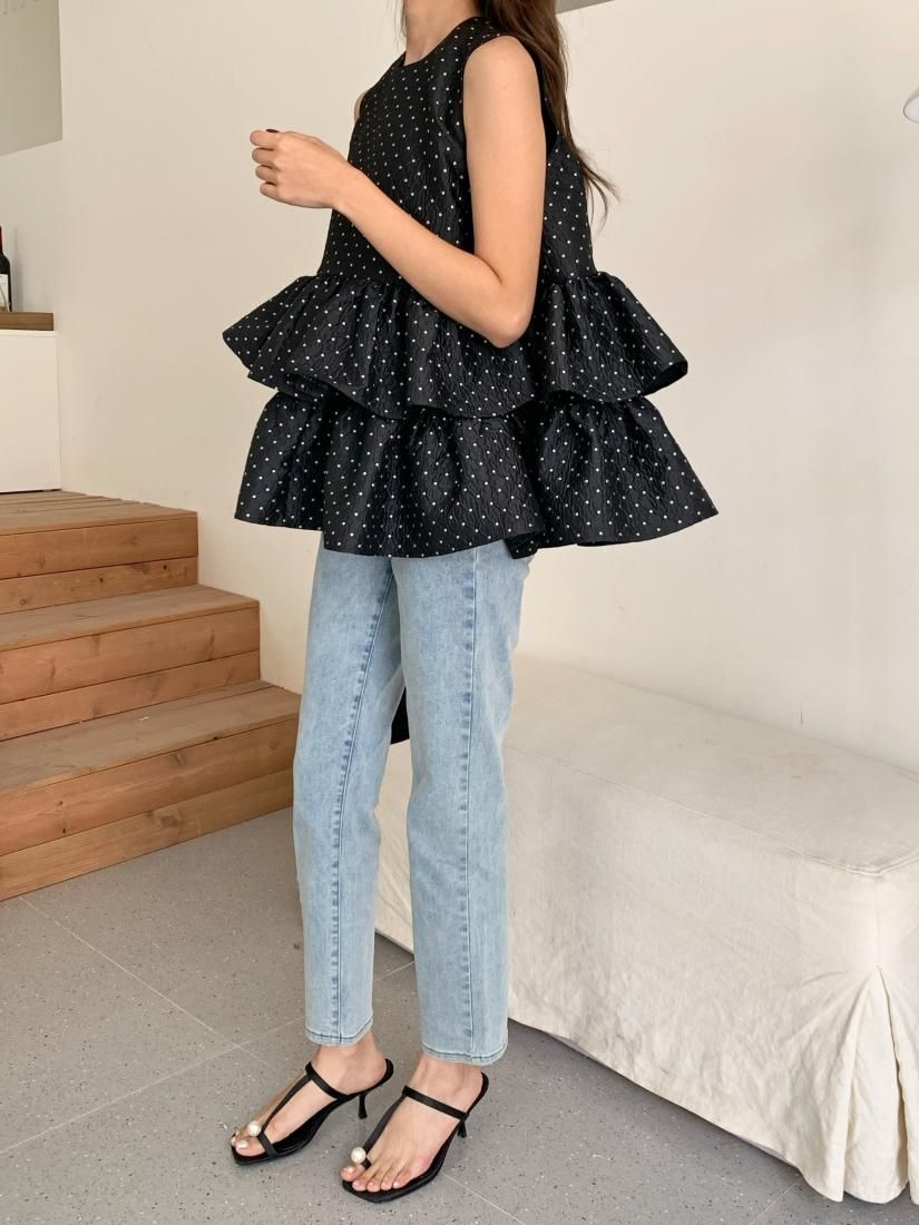 JACQUARD DOT TRIPLE FRILL TOPS - BIRTHDAY BASH