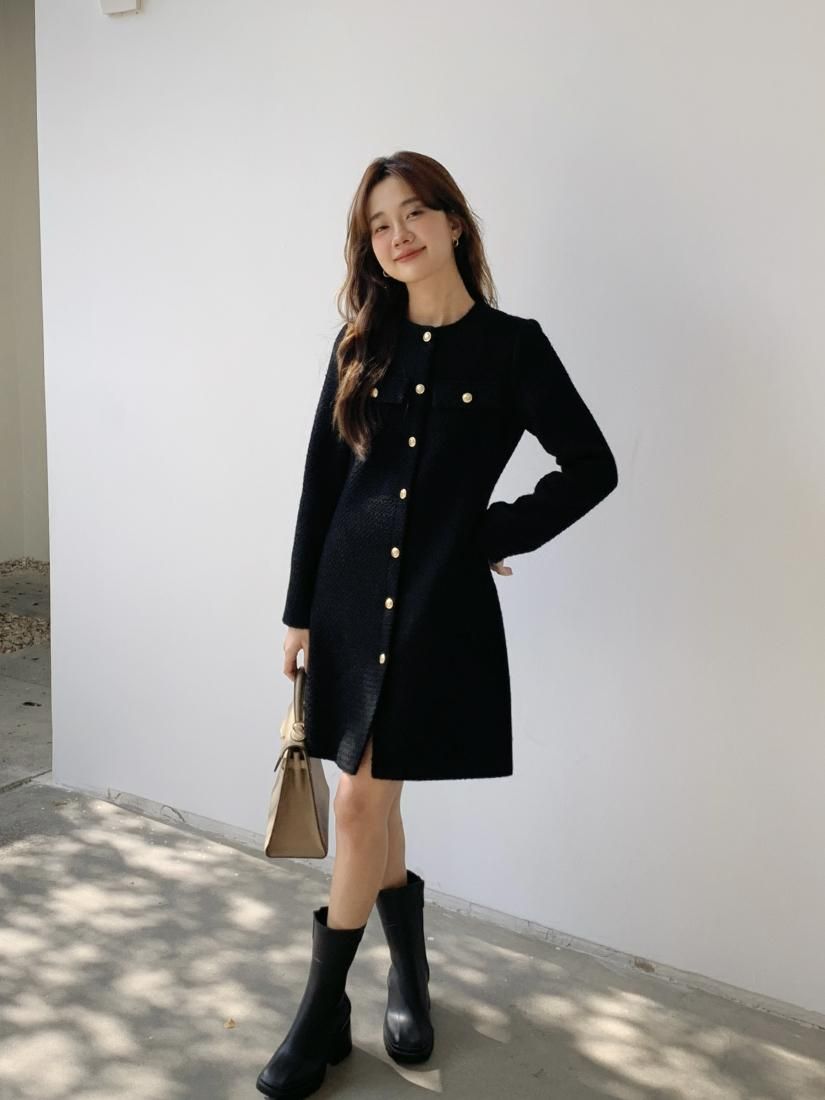 TWEED NO COLLAR JACKET DRESS - BIRTHDAY BASH