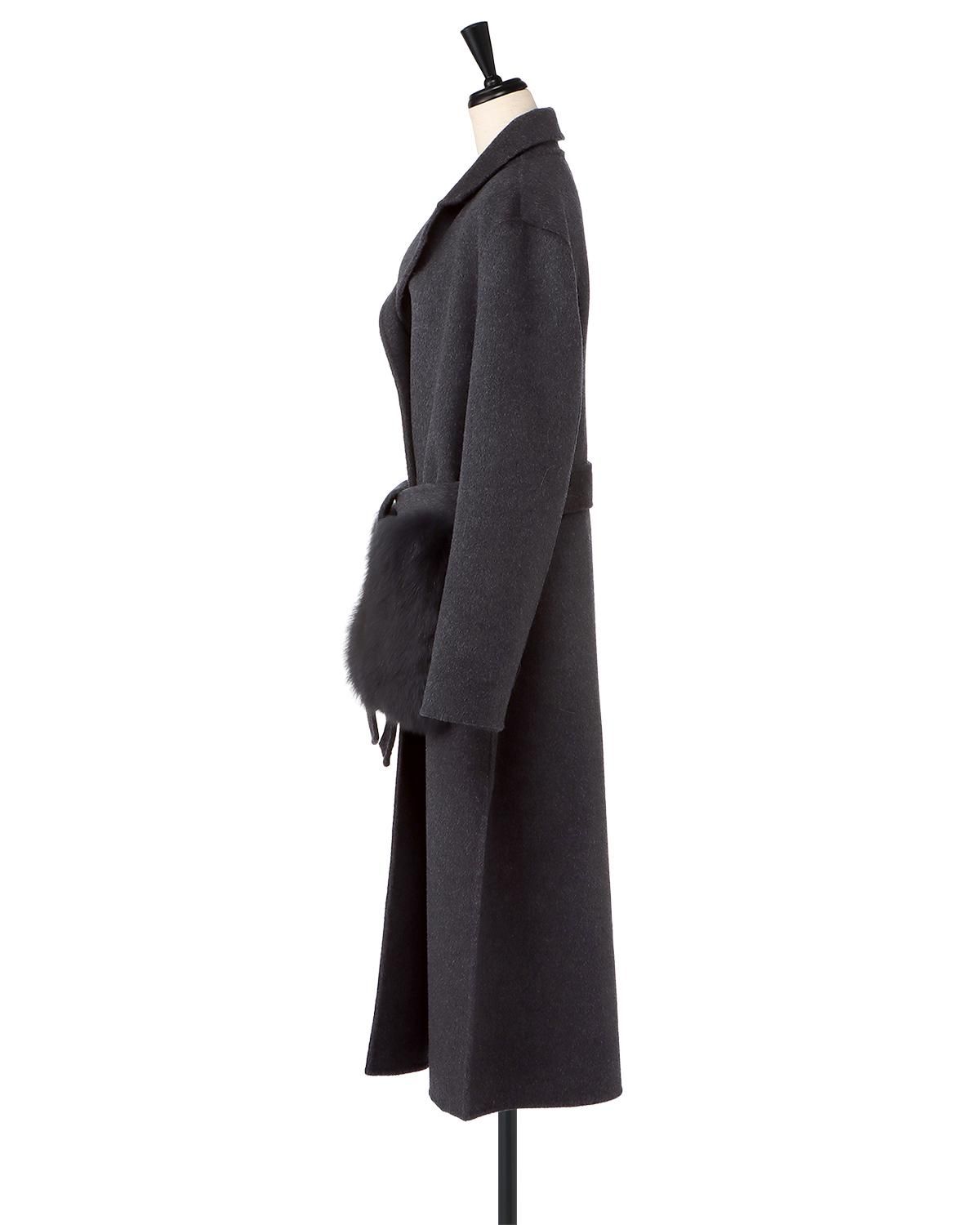 受注商品】ウールダブルフェイスポケットFOXファーロングコート