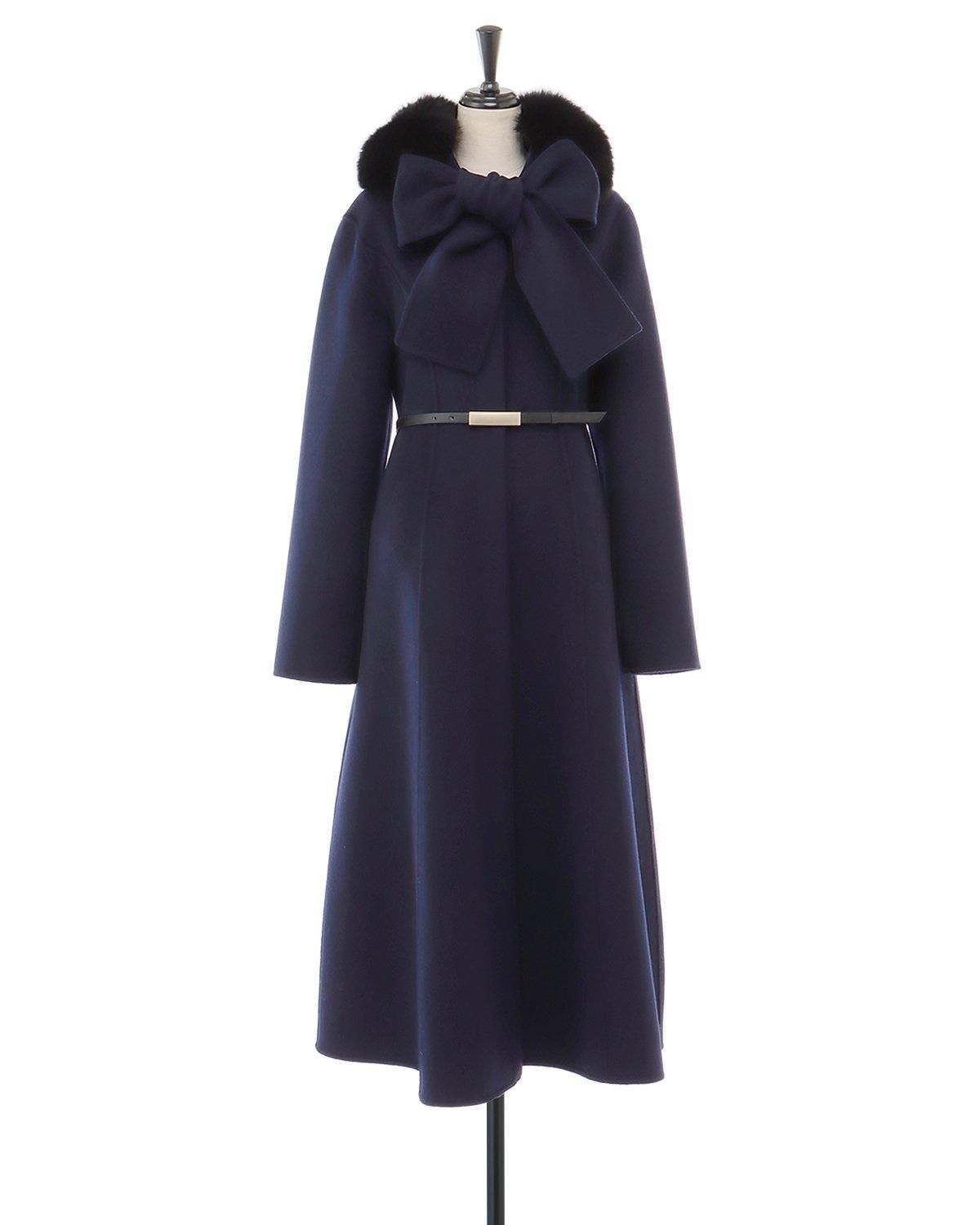 受注商品】ウールダブルフェイスFOXボウタイ付ロングコート