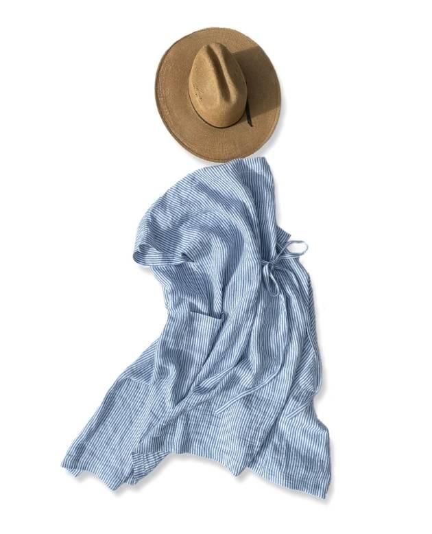 NON-SLEEVE / blue stripe linen｜割烹着kapoc（カポック）公式