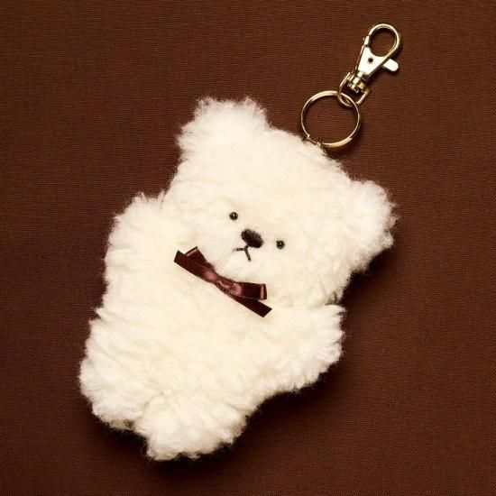 白】もこもこベアのキーホルダー/バッグチャーム - テディベアのお店