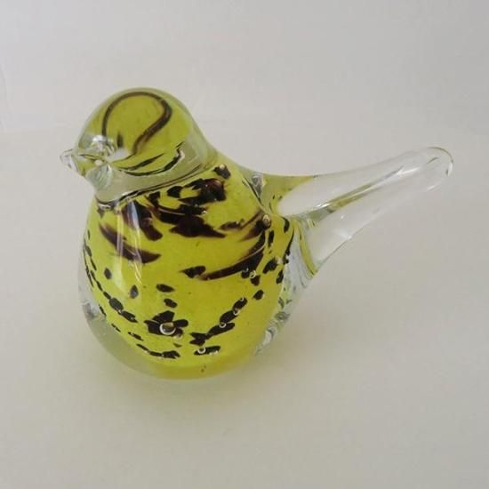 バード 鳥 ガラス置物 フィンランドガラス | 手作り 小鳥 イエロー