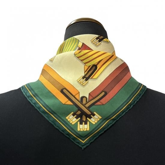 HERMES】エルメス カレ40 J.METZ ベルト柄 Les Sangles シルクスカーフ