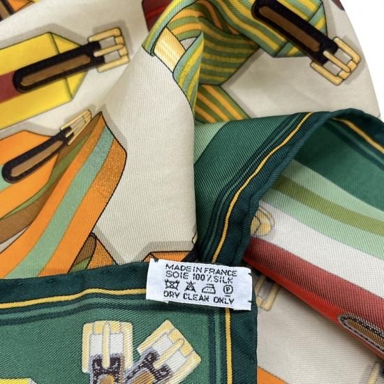 HERMES】エルメス カレ40 J.METZ ベルト柄 Les Sangles シルクスカーフ