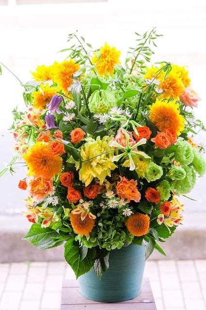 アレンジメント】6L (黄色・オレンジ・グリーン系-01)‐サムライフラワー