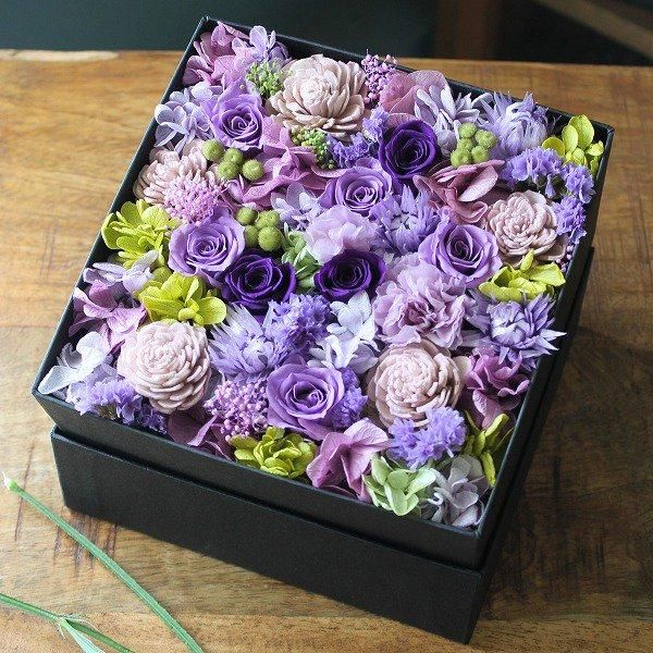 ボックスフラワー】プリザーブドフラワー Mサイズ（紫）‐サムライフラワー