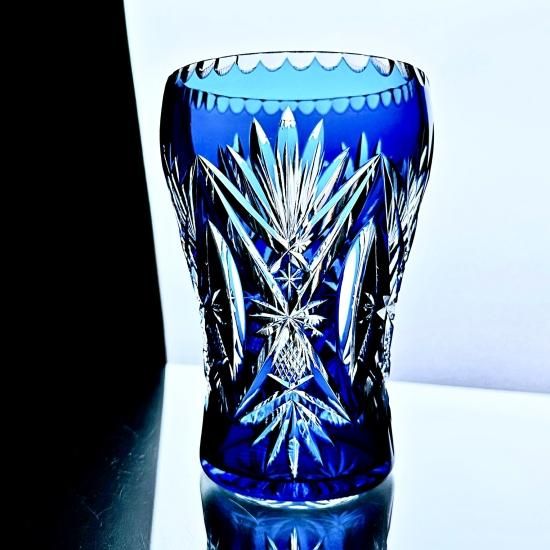 蒼いオールドサンルイ 被せブルーのフラワーベース【20世紀初頭】花瓶