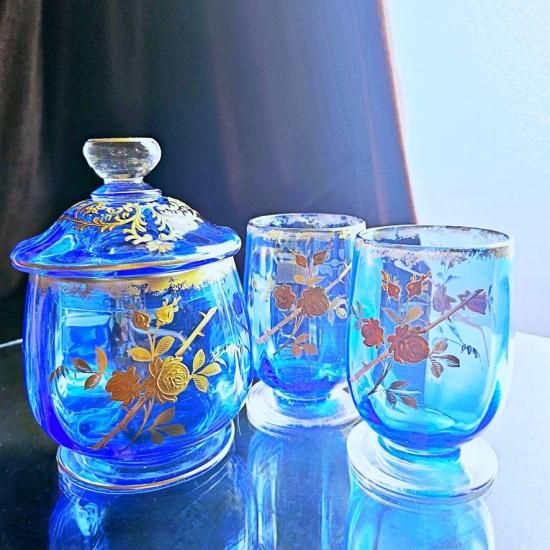 金彩オールドバカラ 美しい薔薇模様のグラス【19世紀後半頃】アール