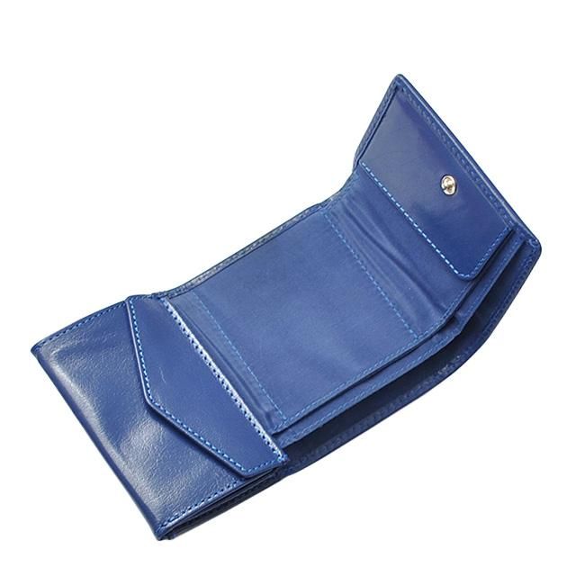 ミニ財布 バッファローレザー ネイビー 三つ折り コンパクトウォレット