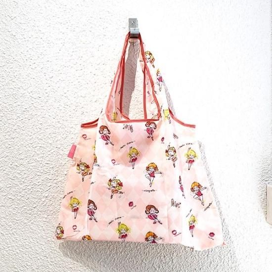 水森亜土 エコバッグ Ballet ピンク 折りたたみ 買い物 マルシェバッグ