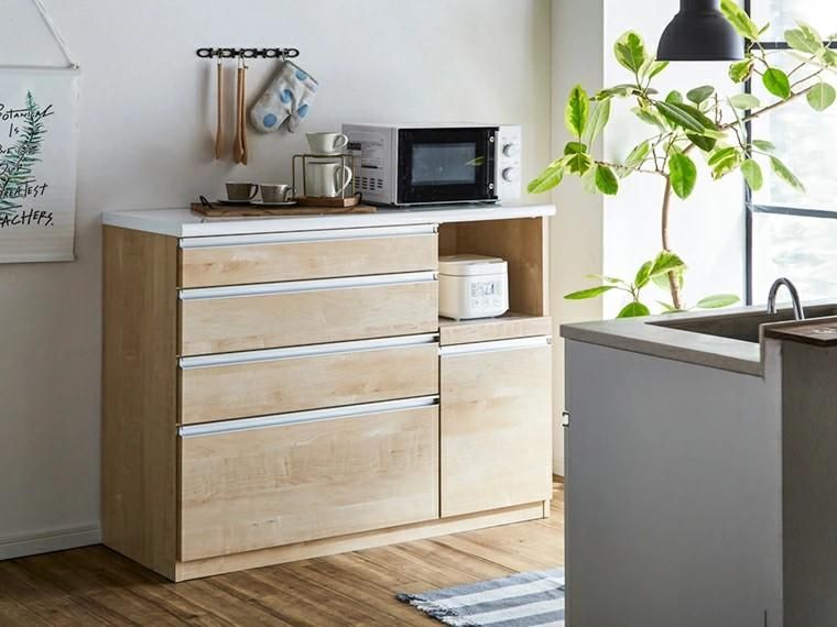 キッチンカウンター レンジ台 食器棚 ハイタイプ 幅120 高さ100 開梱